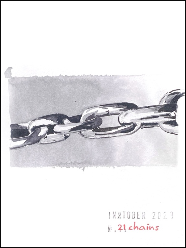 Grey ink drawing of chain links
